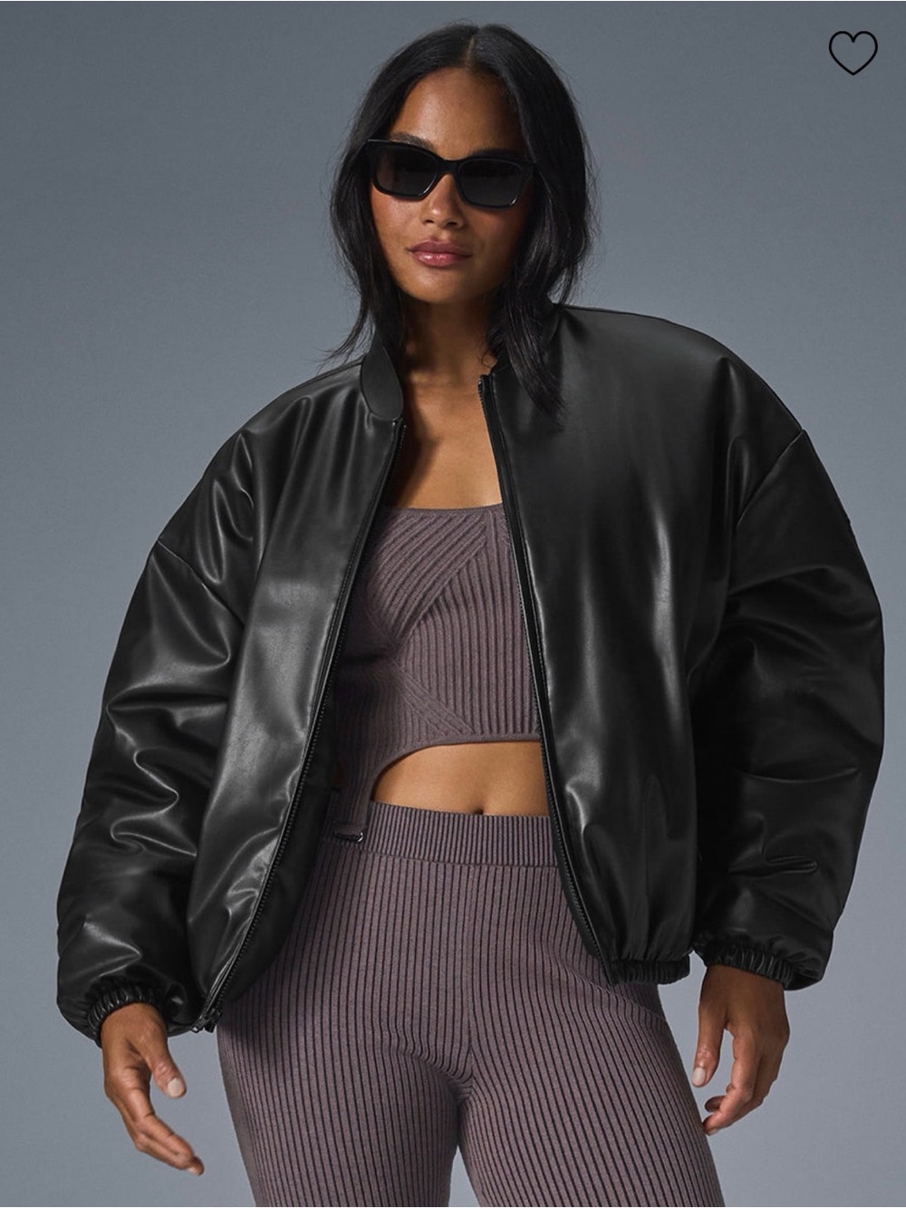 Alo Premier Bomber Faux Leather Black XS NWT